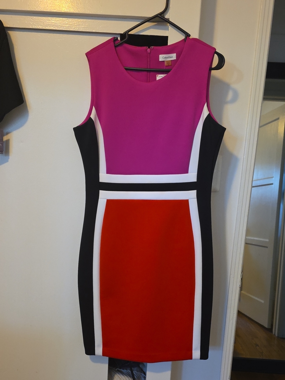 Calvin Klein Colorblock Sheath Dress - Fuchsia, Red, Black & White